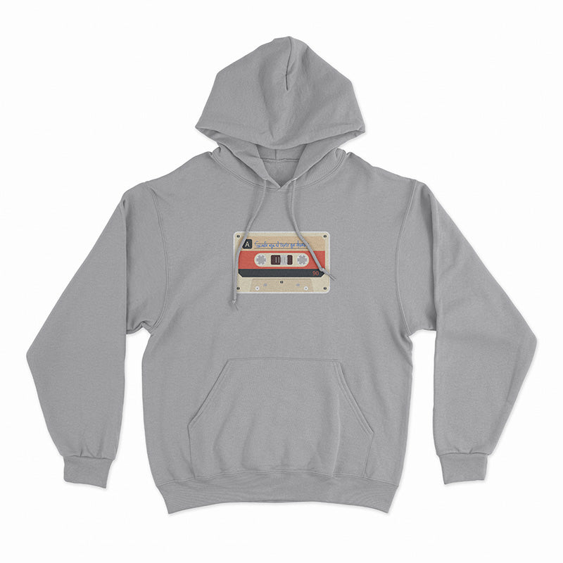 Sudadera Hoodie Gris con Cassette crema y rojo