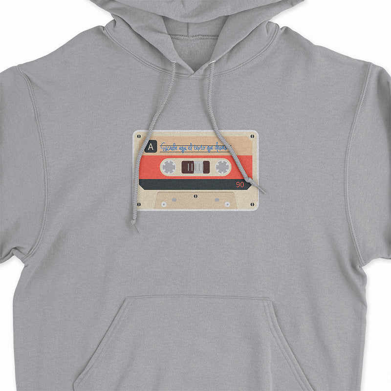 Sudadera Hoodie Gris con Cassette crema y rojo