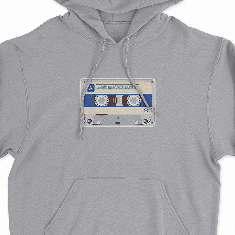 Sudadera Hoodie Gris con Cassette azul