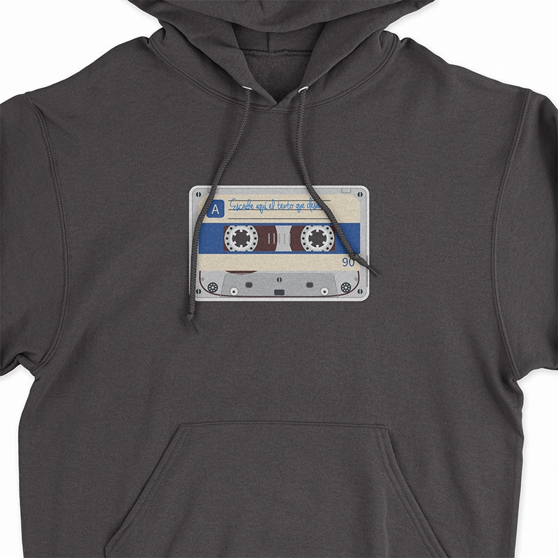 Sudadera Hoodie Negra con Cassette azul