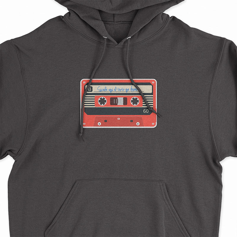 Sudadera Hoodie Negra con Cassette rojo