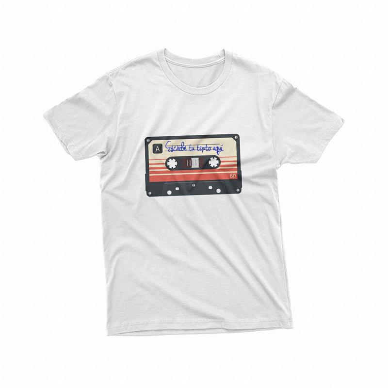 White T-shirt with cream-colored Cassette