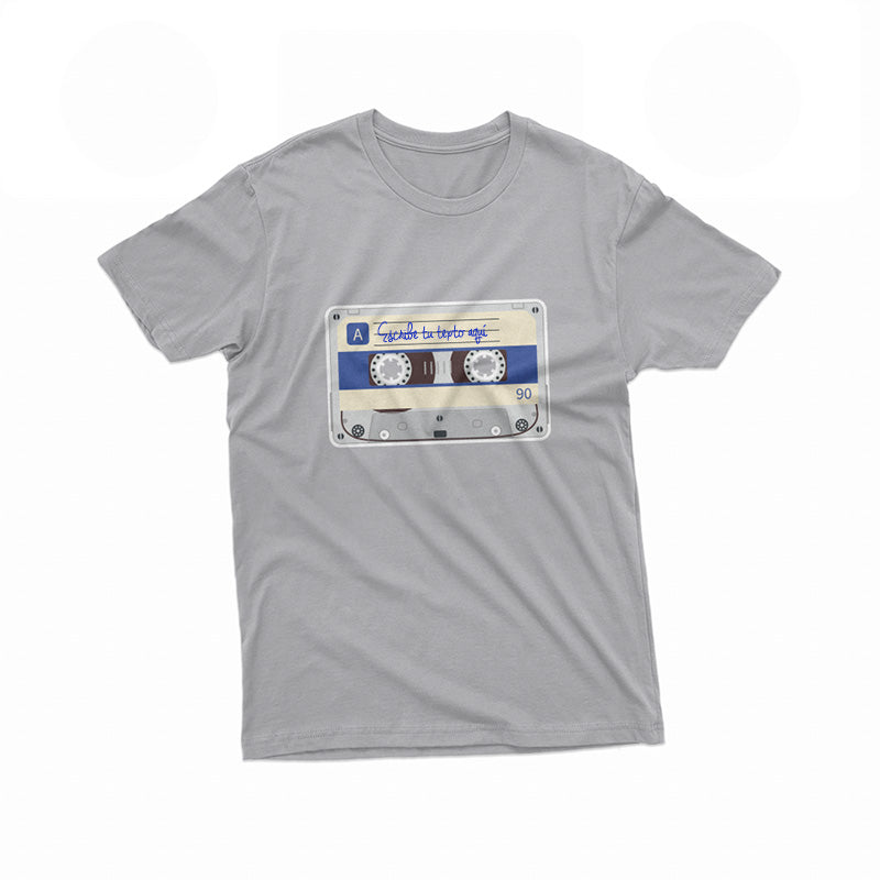 Camiseta Gris con Cassette azul