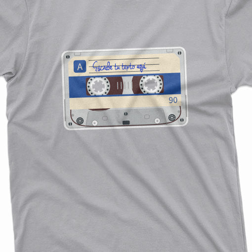 Camiseta Gris con Cassette azul