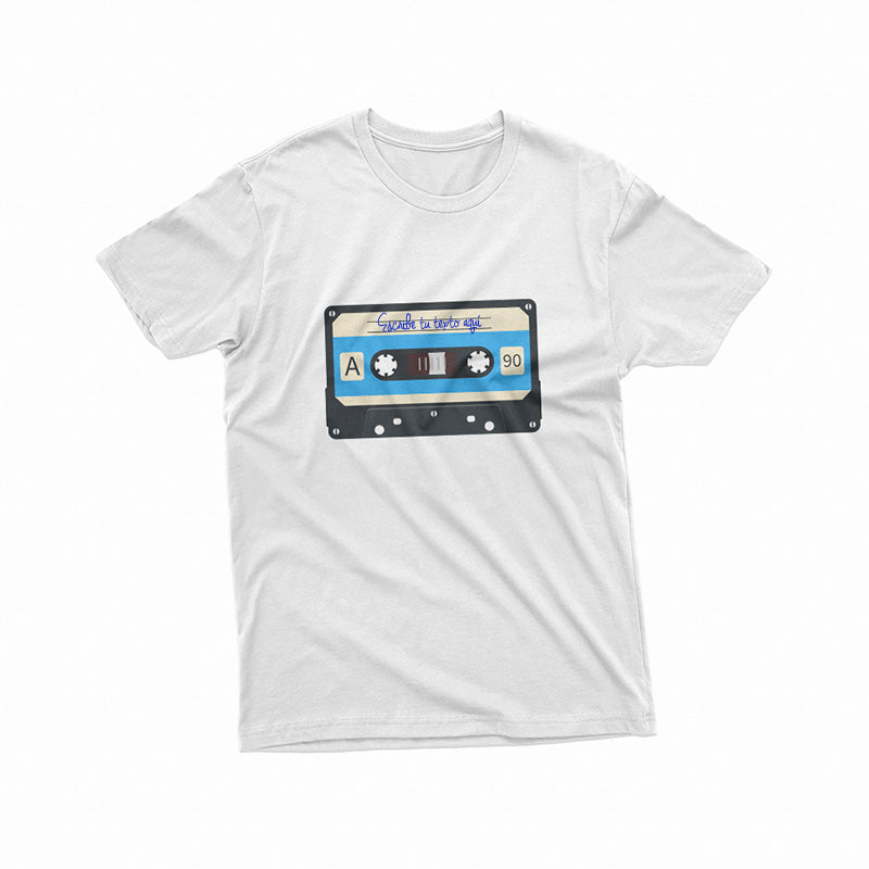 White T-shirt with blue and cream Cassette