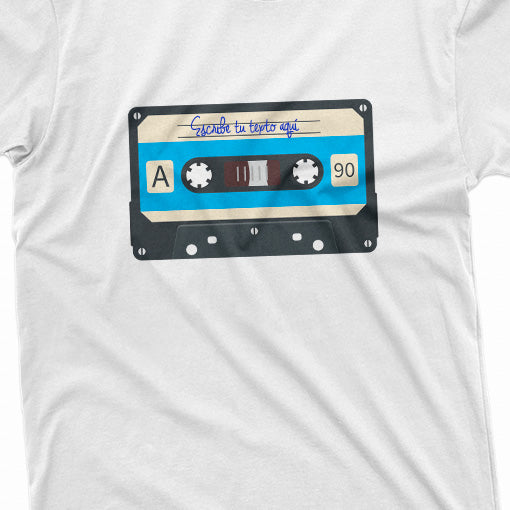 White T-shirt with blue and cream Cassette